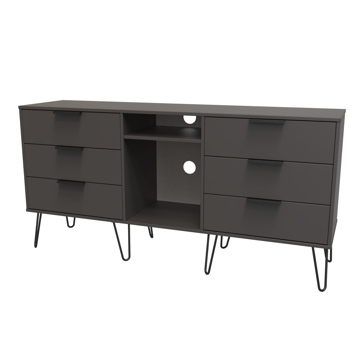 Hong Kong C Large Sideboard Black 2 Shelves 6 Drawers 152cm