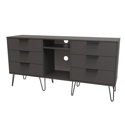 Hong Kong C Large Sideboard Black 2 Shelves 6 Drawers 152cm