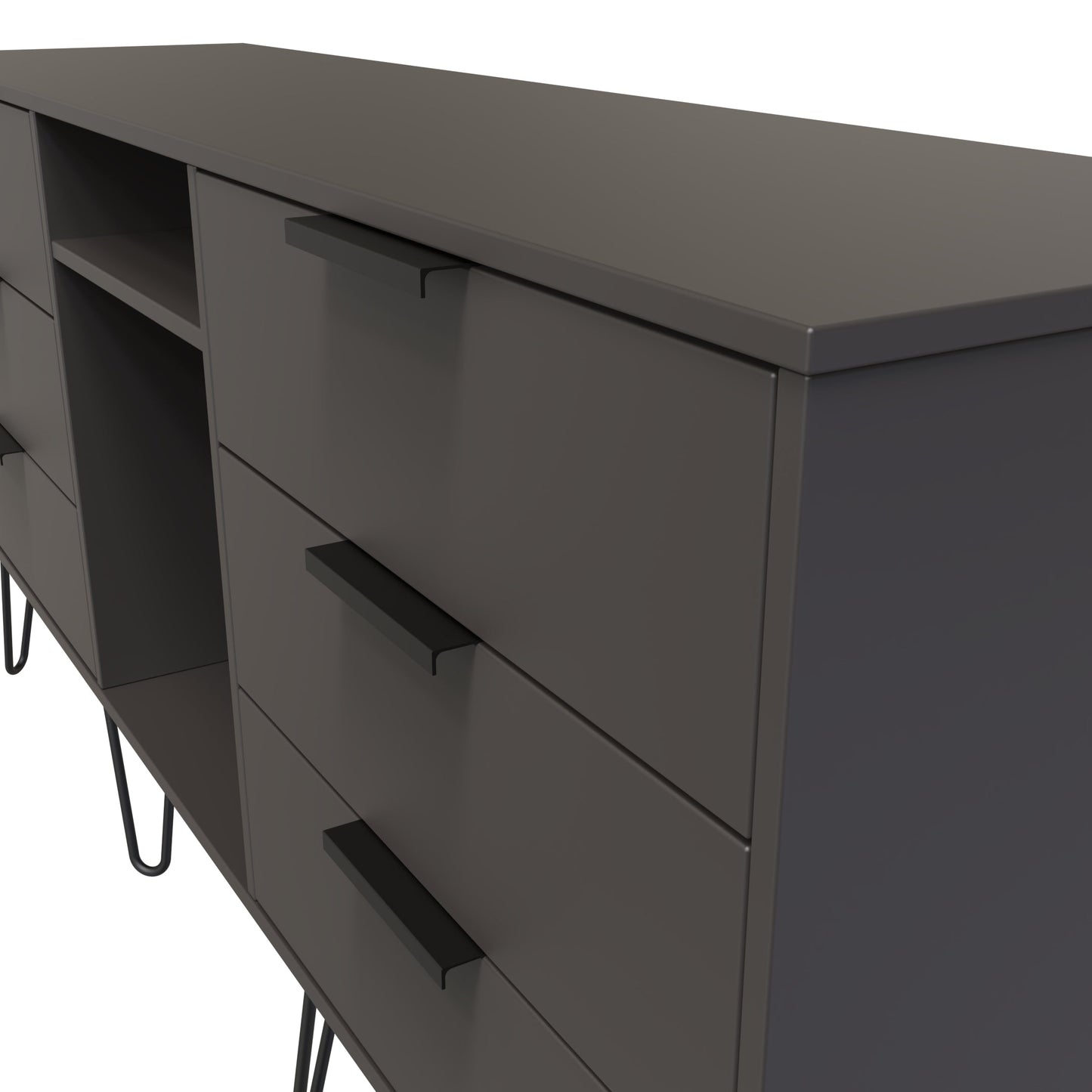 Hong Kong C Large Sideboard Black 2 Shelves 6 Drawers 152cm