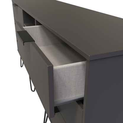 Hong Kong C Large Sideboard Black 2 Shelves 6 Drawers 152cm