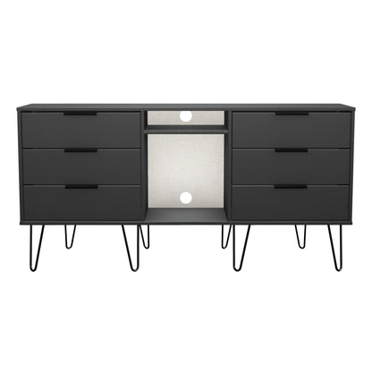 Hong Kong C Large Sideboard Black 2 Shelves 6 Drawers 152cm