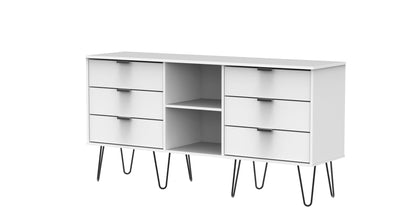 Hong Kong C Large Sideboard White 2 Shelves 6 Drawers 152cm
