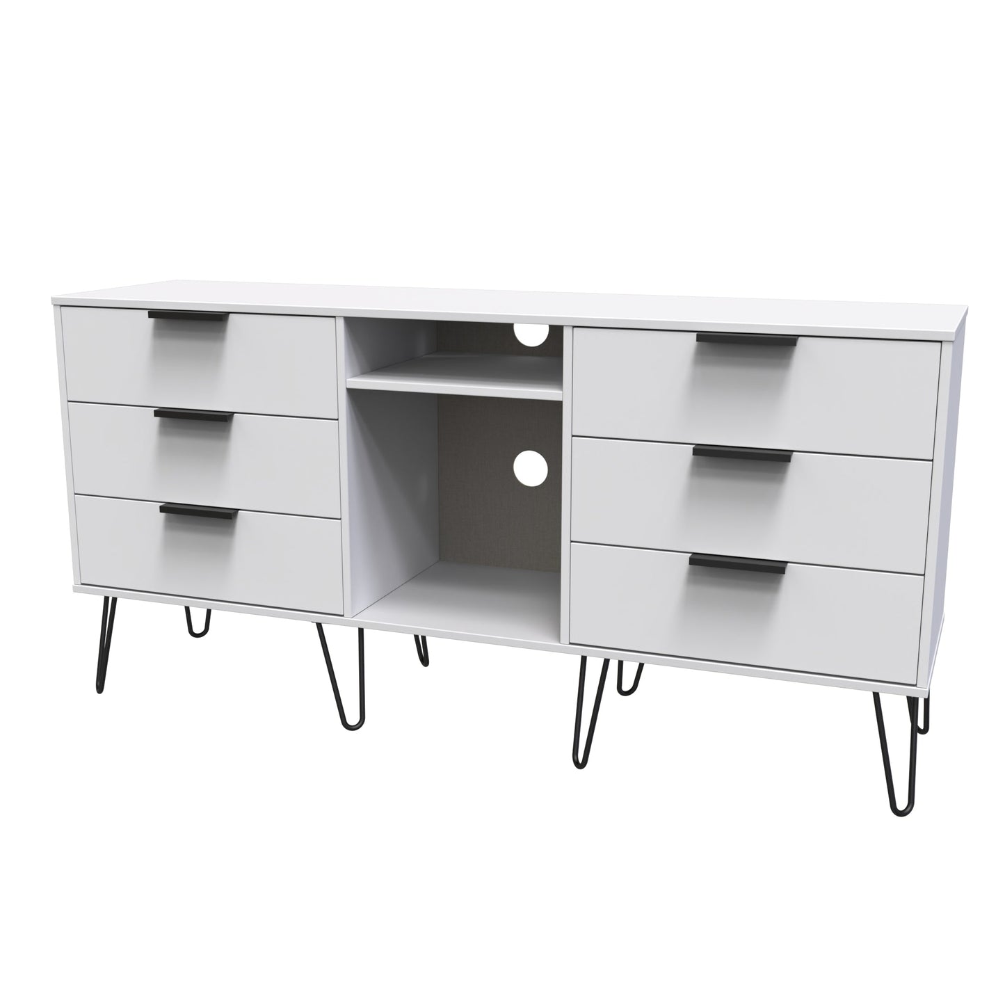 Hong Kong C Large Sideboard White 2 Shelves 6 Drawers 152cm