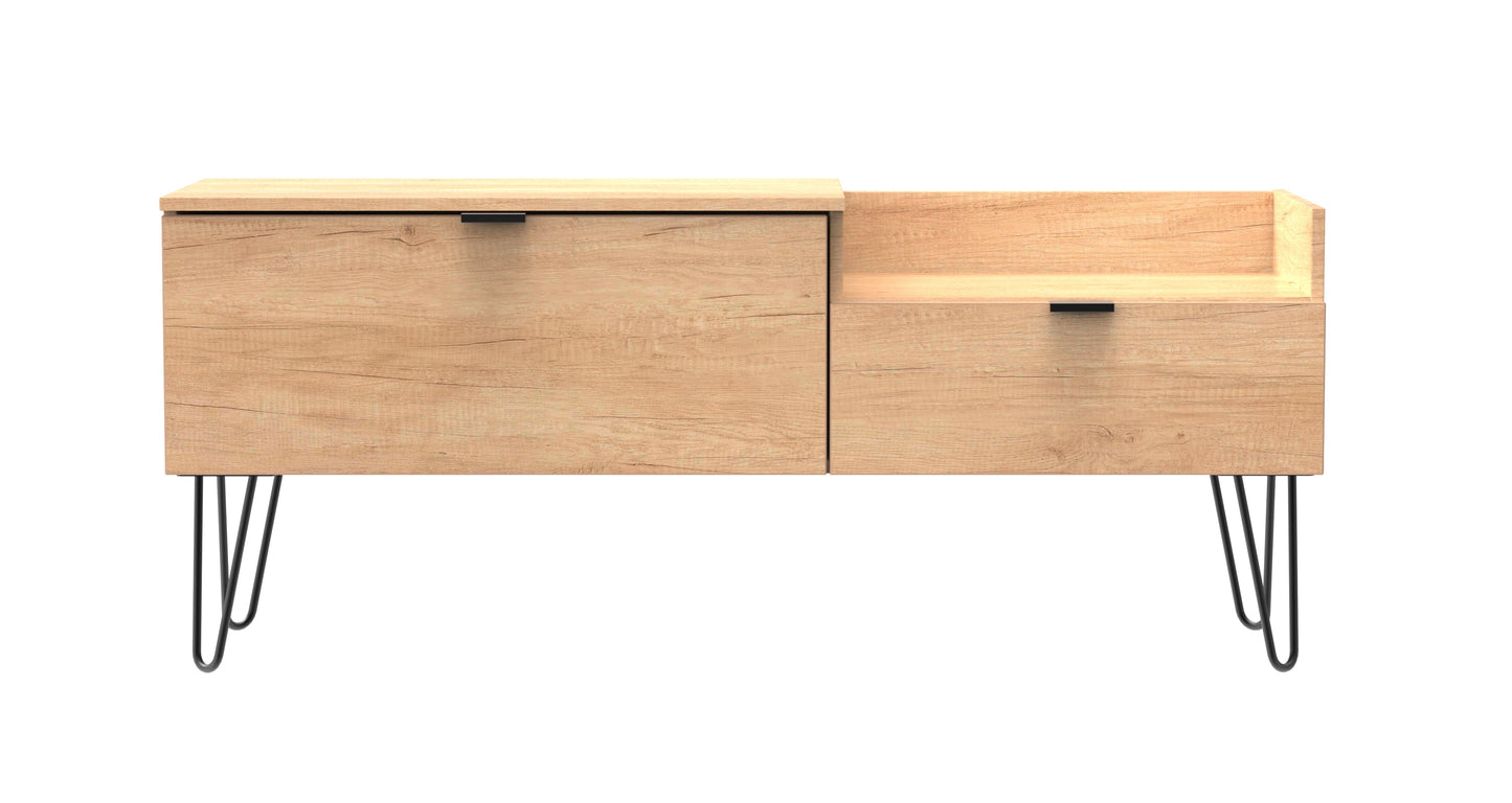 Hong Kong C TV Unit Dark Oak 1 Shelf 2 Drawers 39cm