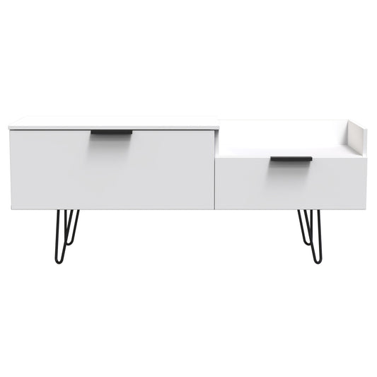 Hong Kong C TV Unit White 1 Shelf 2 Drawers 128cm