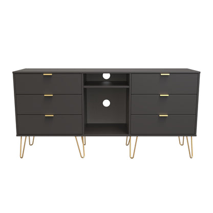 Hong Kong F Large Sideboard Black 2 Shelves 6 Drawers 152cm
