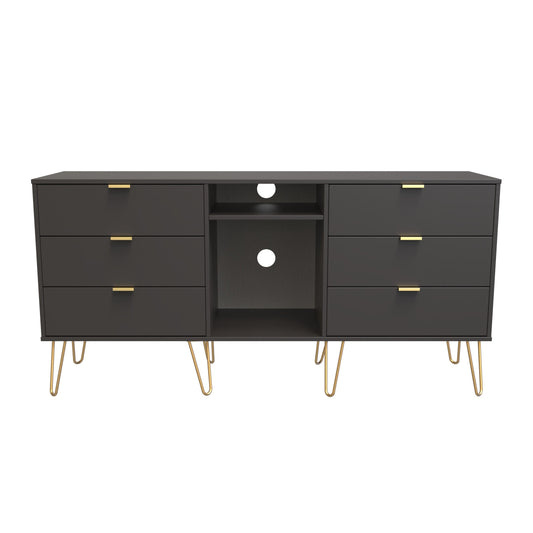 Hong Kong F Large Sideboard Black 2 Shelves 6 Drawers 152cm