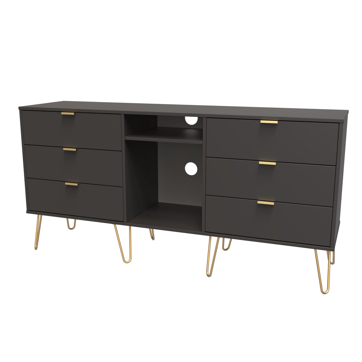 Hong Kong F Large Sideboard Black 2 Shelves 6 Drawers 152cm