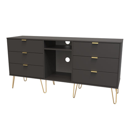 Hong Kong F Large Sideboard Black 2 Shelves 6 Drawers 152cm