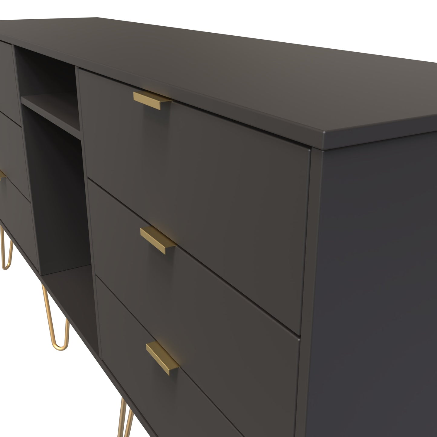 Hong Kong F Large Sideboard Black 2 Shelves 6 Drawers 152cm