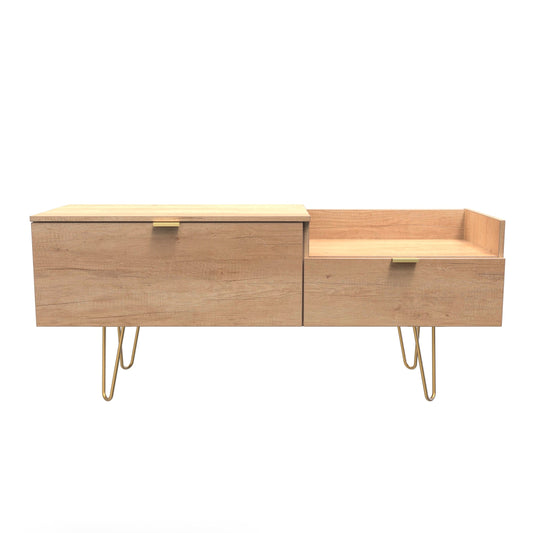 Hong Kong F TV Unit Dark Oak 1 Shelf 2 Drawers 39cm