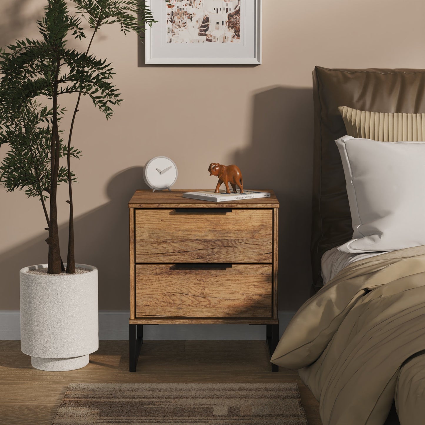 Hong Kong G Bedside Table Oak 2 Drawers 60cm