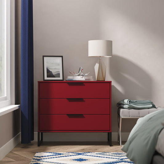 Hong Kong G Chest of Drawers Red 3 Drawers 77cm