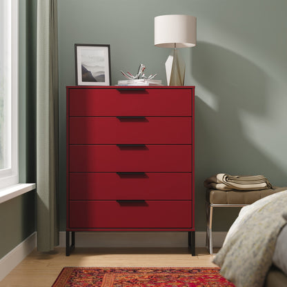 Hong Kong G Tall Chest of Drawers Red 5 Drawers 109cm