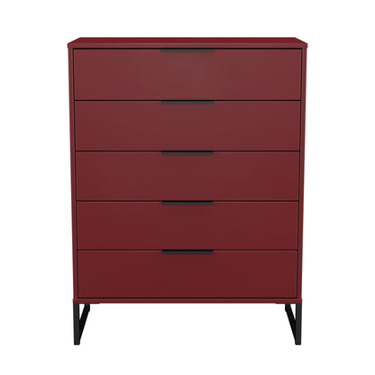 Hong Kong G Tall Chest of Drawers Red 5 Drawers 109cm