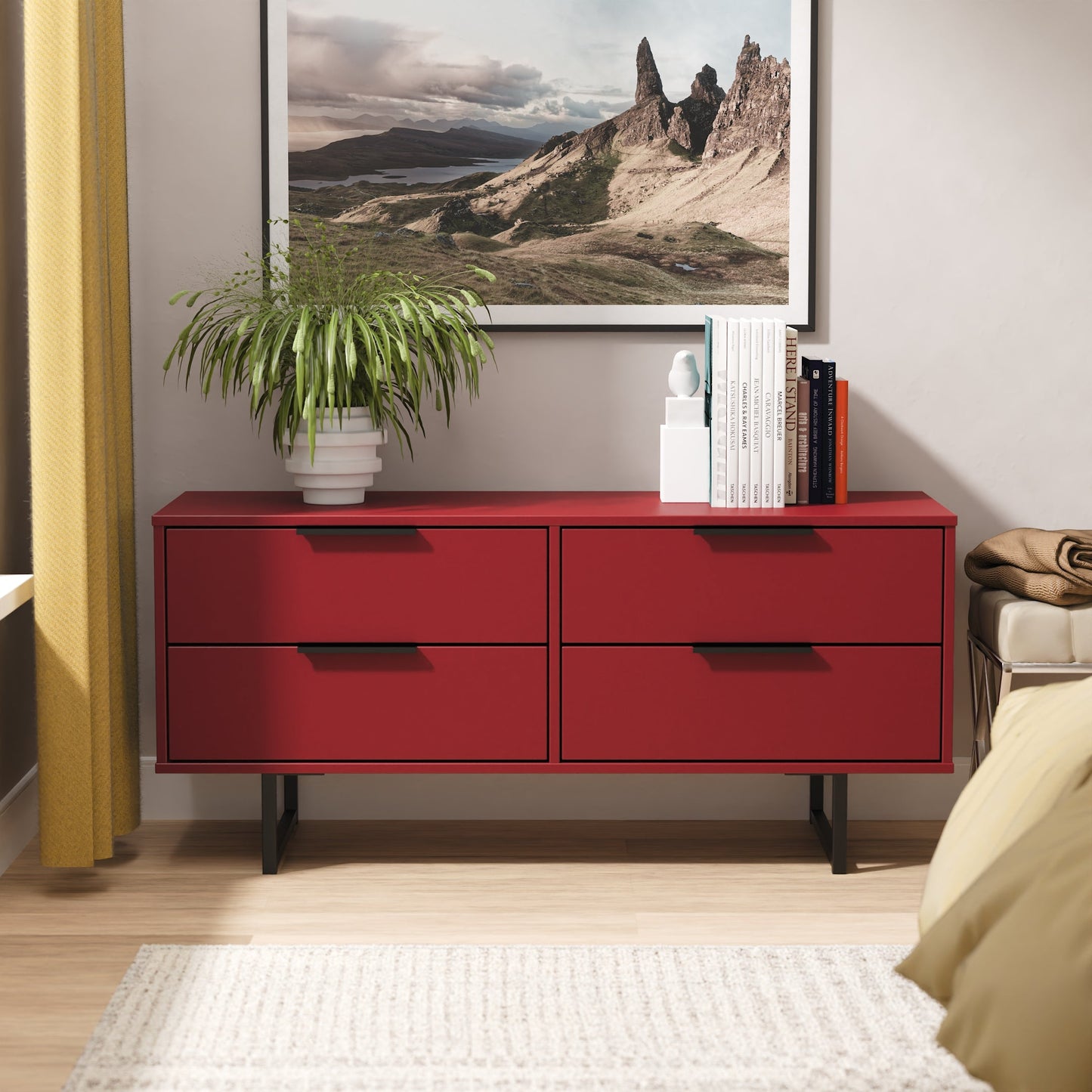 Hong Kong G Large Chest of Drawers Red 4 Drawers 115cm