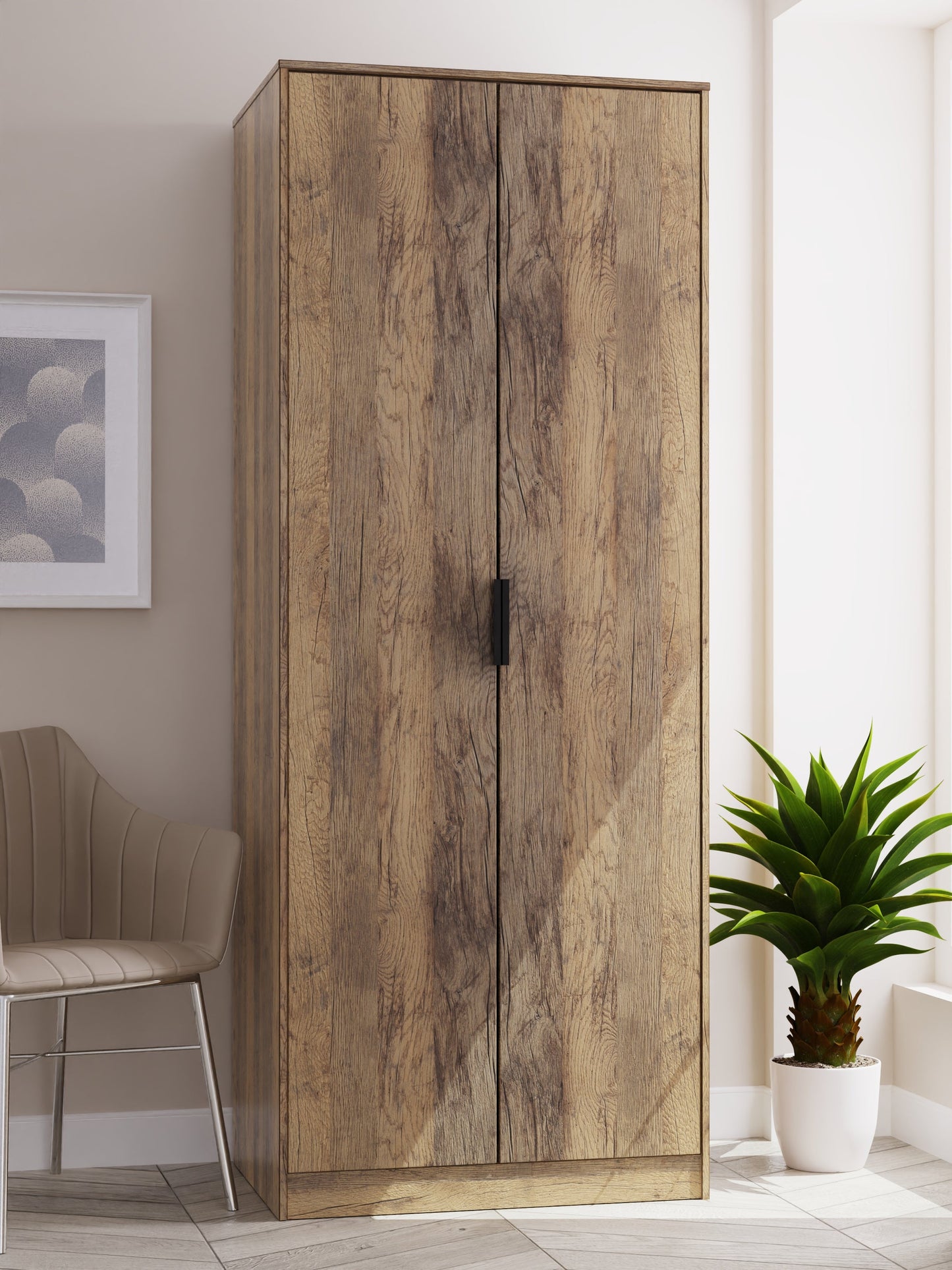 Hong Kong G Tall Wardrobe Oak 2 Doors 1 Shelf 197cm