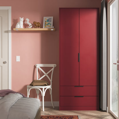 Hong Kong G Tall Wardrobe Red 2 Doors 2 Drawers 197cm