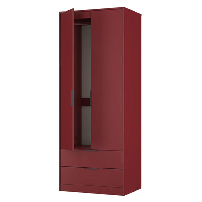 Hong Kong G Tall Wardrobe Red 2 Doors 2 Drawers 197cm