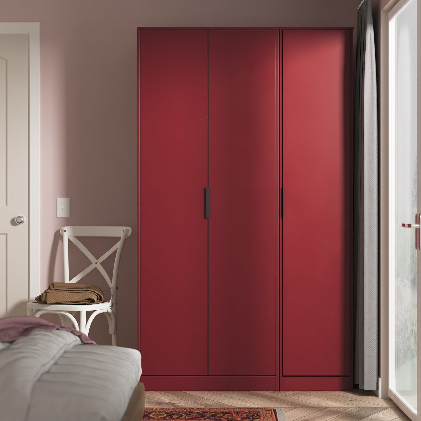 Hong Kong G Tall Wardrobe Red 3 Doors 1 Shelf 198cm