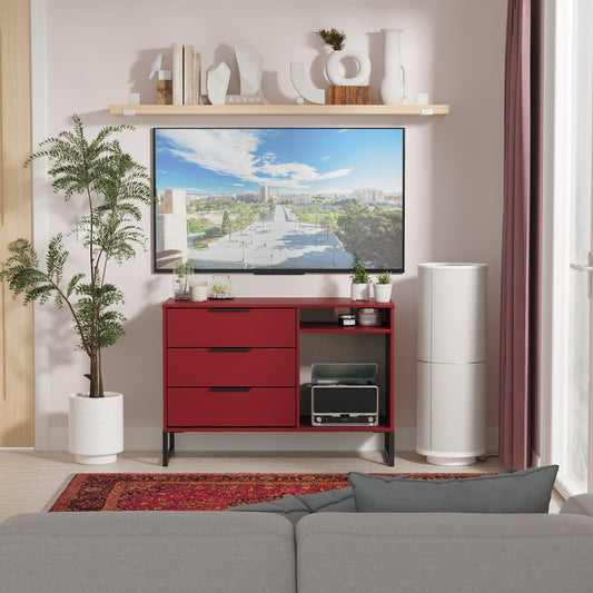 Hong Kong G TV Unit Red 2 Shelves 3 Drawers 97cm