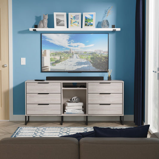 Hong Kong G Large Sideboard Light Grey 2 Shelves 6 Drawers 152cm