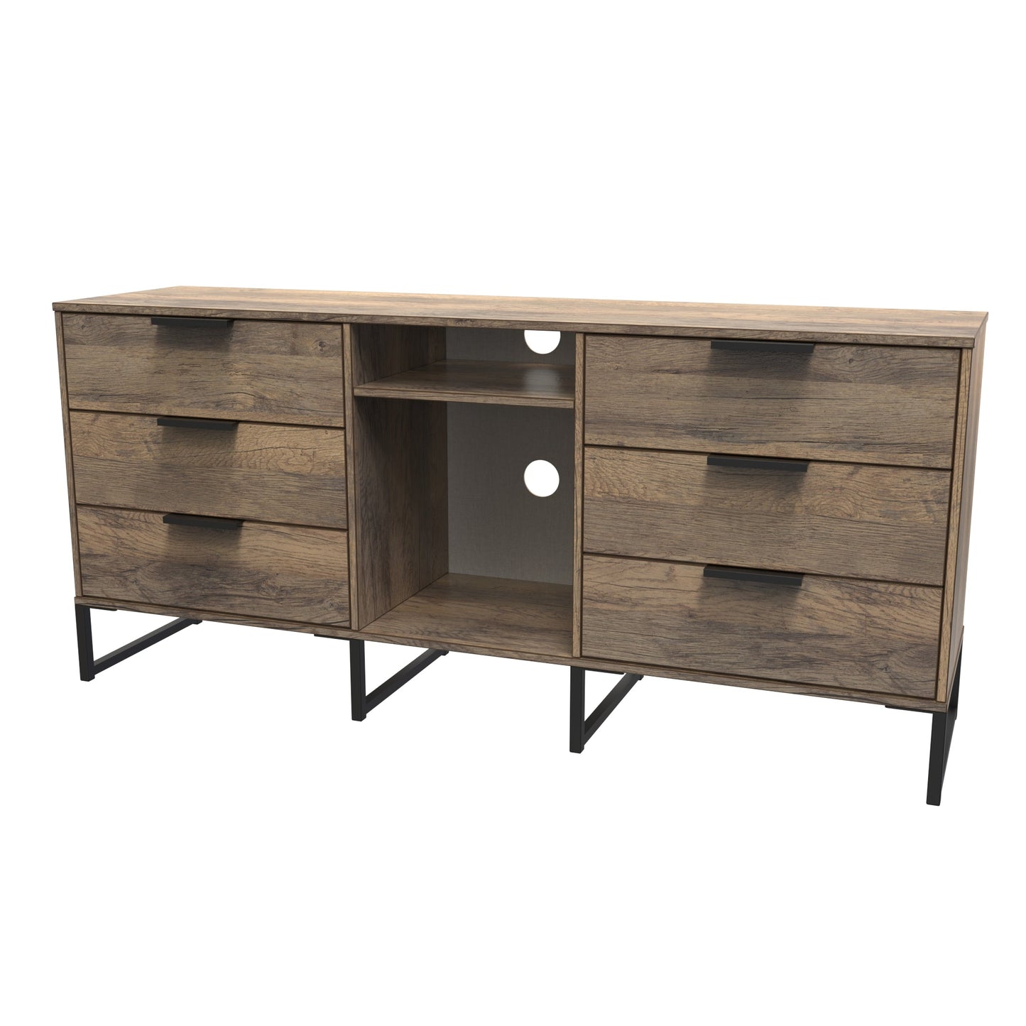Hong Kong G Large Sideboard Oak 2 Shelves 6 Drawers 152cm