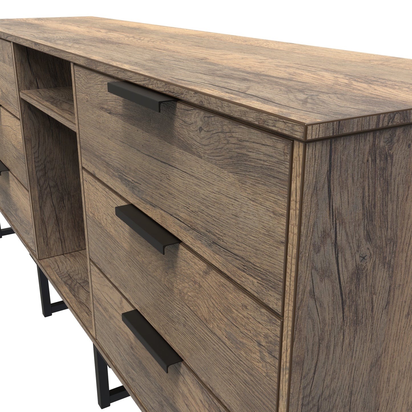 Hong Kong G Large Sideboard Oak 2 Shelves 6 Drawers 152cm