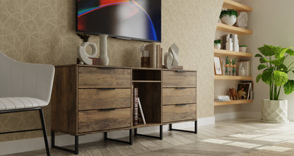 Hong Kong G Large Sideboard Oak 2 Shelves 6 Drawers 152cm