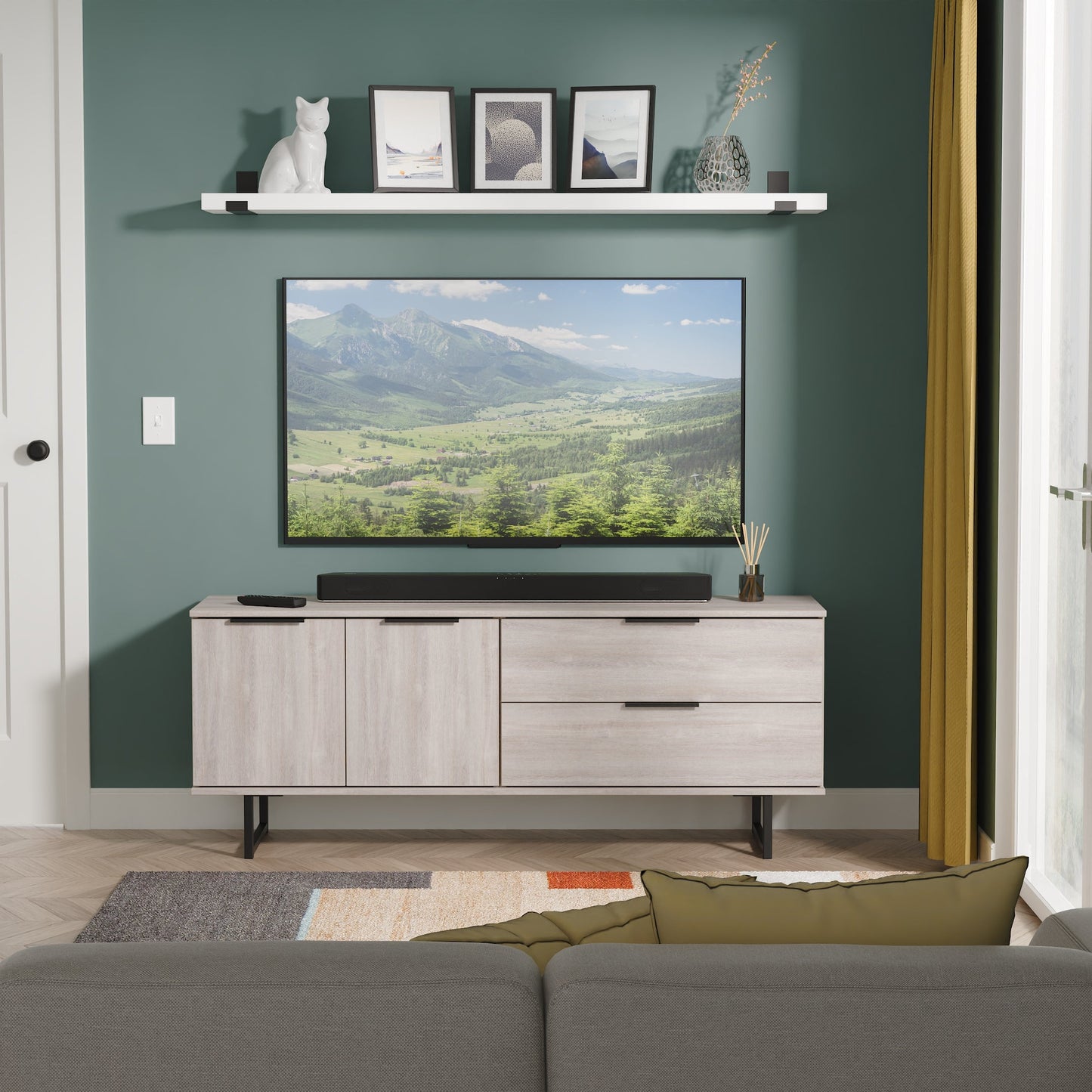 Hong Kong G Large Sideboard Light Grey 2 Doors 2 Drawers 147cm