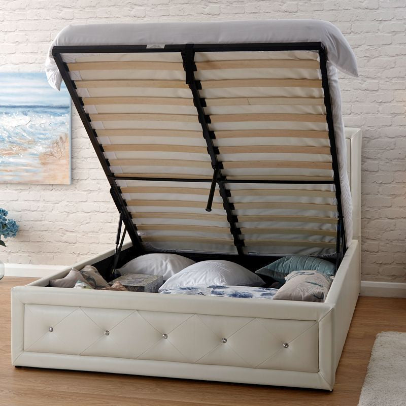 GFW Hollywood Double Ottoman Bed Faux Leather White 5 x 7ft