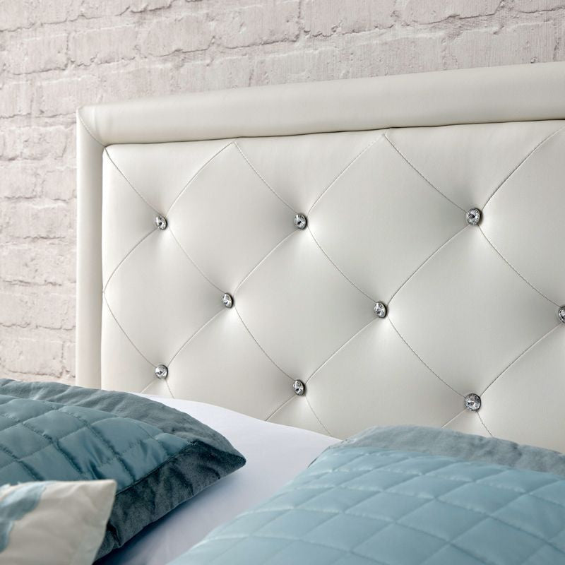 GFW Hollywood Double Ottoman Bed Faux Leather White 5 x 7ft