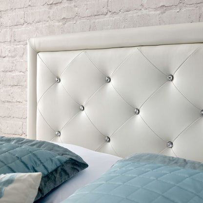 GFW Hollywood Double Ottoman Bed Faux Leather White 5 x 7ft