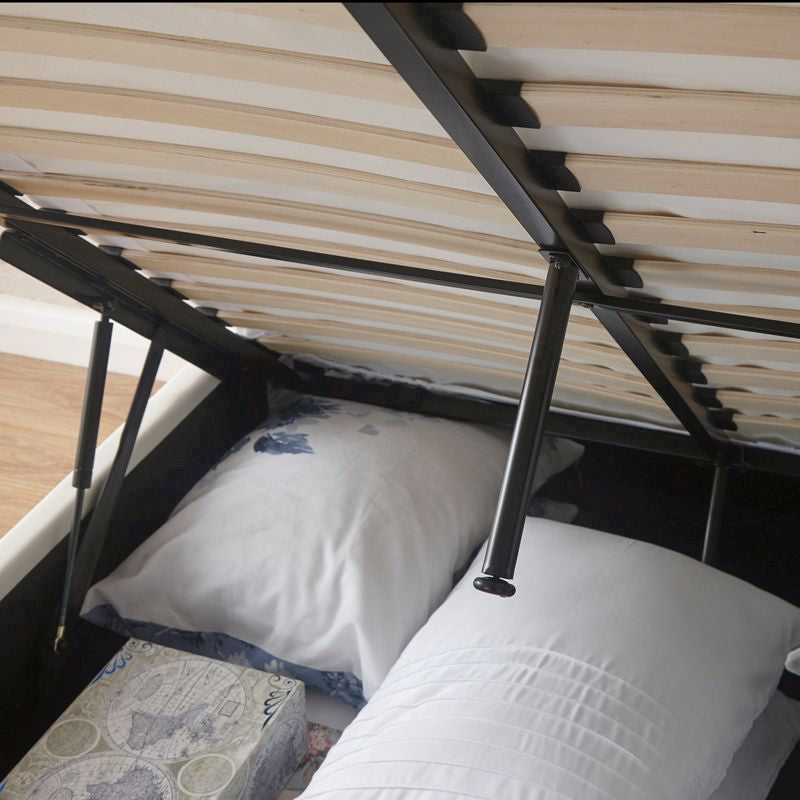 GFW Hollywood Double Ottoman Bed Faux Leather White 5 x 7ft