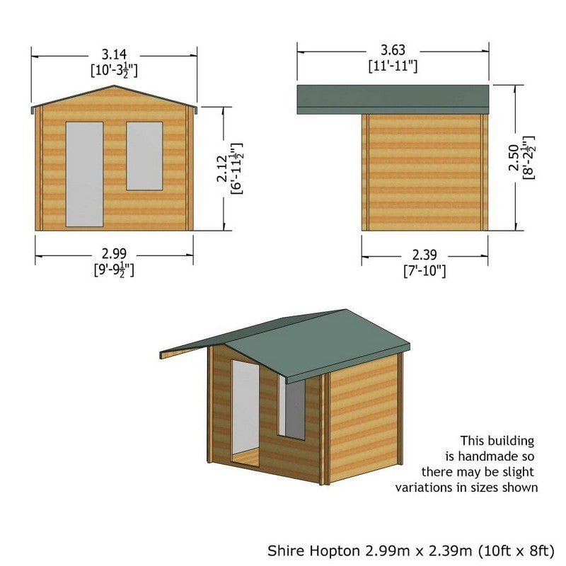 Shire Shire Hopton 9' 9" x 7' 10" Apex Log Cabin - Premium 34mm Cladding Tongue & Groove