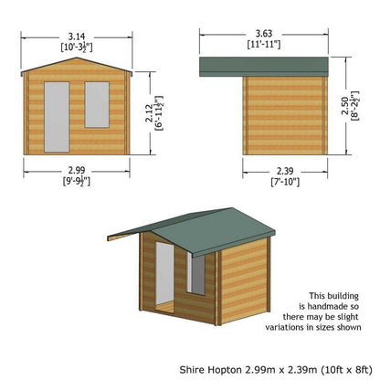 Shire Shire Hopton 9' 9" x 7' 10" Apex Log Cabin - Premium 34mm Cladding Tongue & Groove