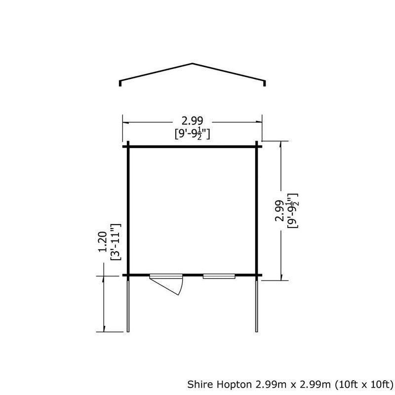 Shire Shire Hopton 9' 9" x 9' 9" Apex Log Cabin - Premium 70mm Cladding Tongue & Groove