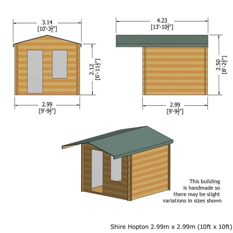 Shire Shire Hopton 9' 9" x 9' 9" Apex Log Cabin - Premium 70mm Cladding Tongue & Groove
