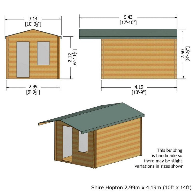 Shire Shire Hopton 9' 9" x 13' 8" Apex Log Cabin - Premium 70mm Cladding Tongue & Groove