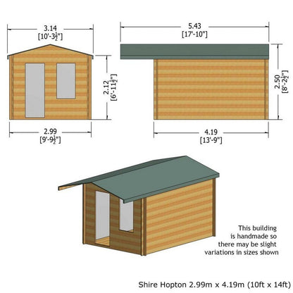 Shire Shire Hopton 9' 9" x 13' 8" Apex Log Cabin - Premium 70mm Cladding Tongue & Groove