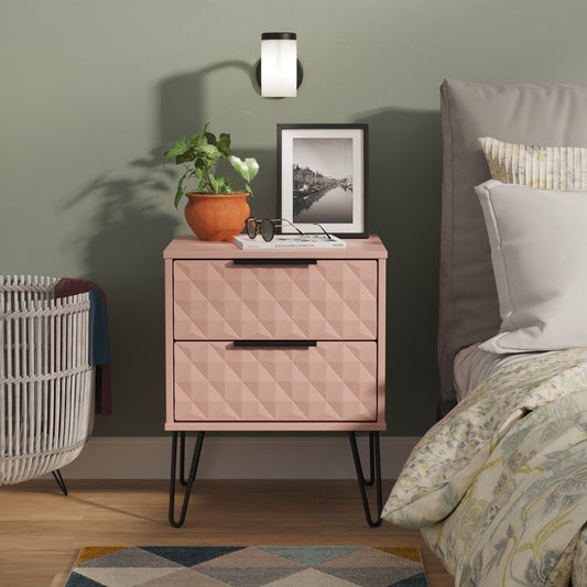 Harlequin Bedside Table Pink 2 Drawers 60cm