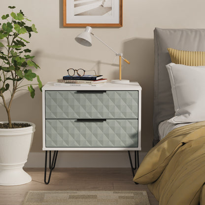 Harlequin Side Table Teal & White 2 Drawers 60cm