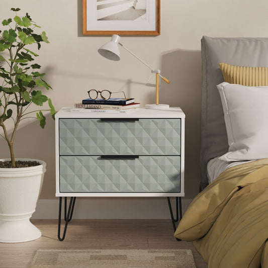 Harlequin Side Table Teal & White 2 Drawers 60cm