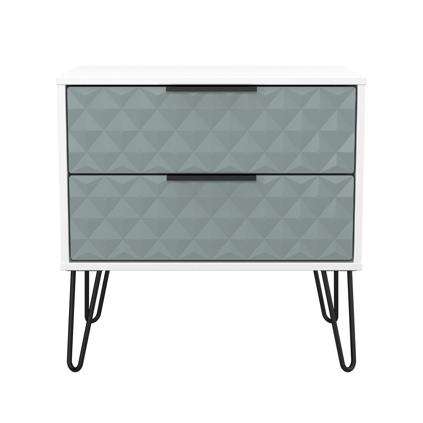 Harlequin Side Table Teal & White 2 Drawers 60cm