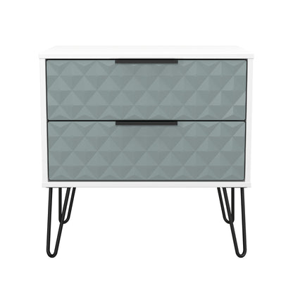 Harlequin Side Table Teal & White 2 Drawers 60cm