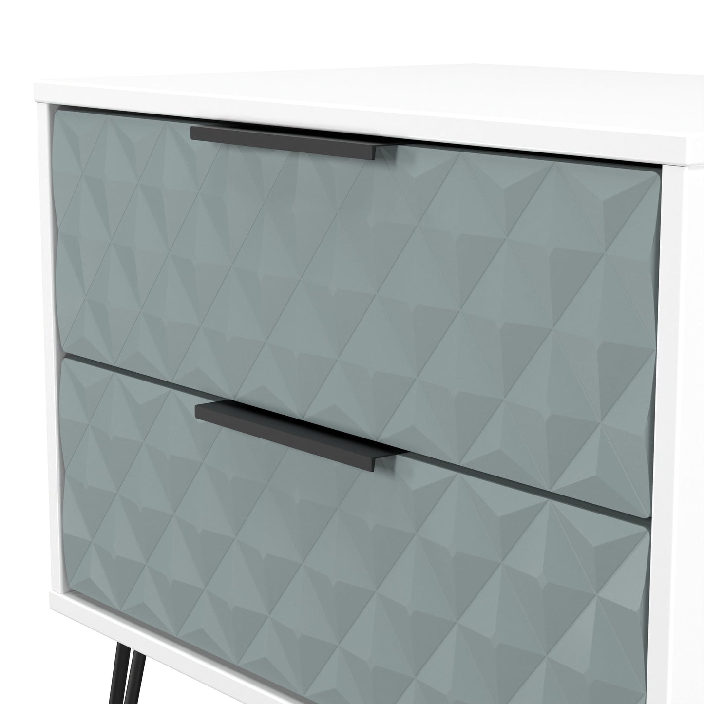 Harlequin Side Table Teal & White 2 Drawers 60cm