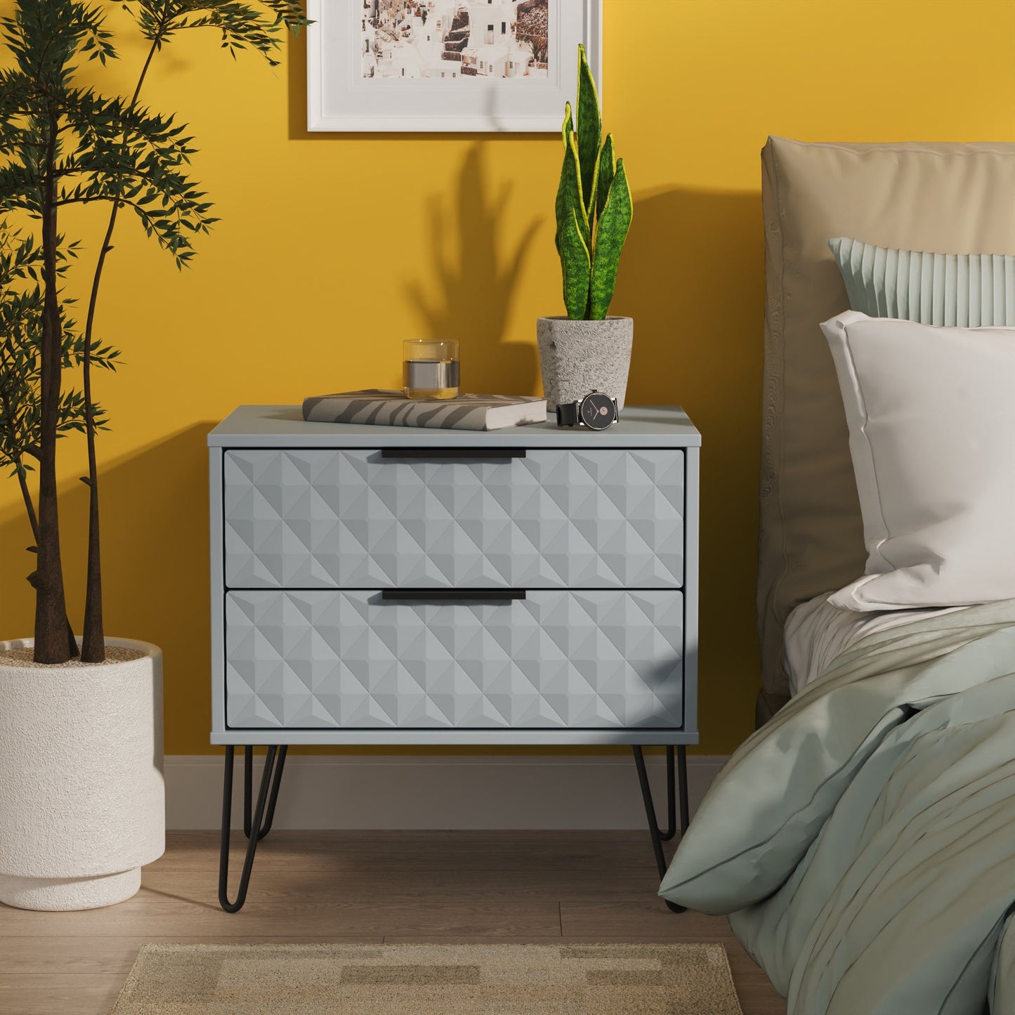 Harlequin Side Table Light Blue 2 Drawers 60cm