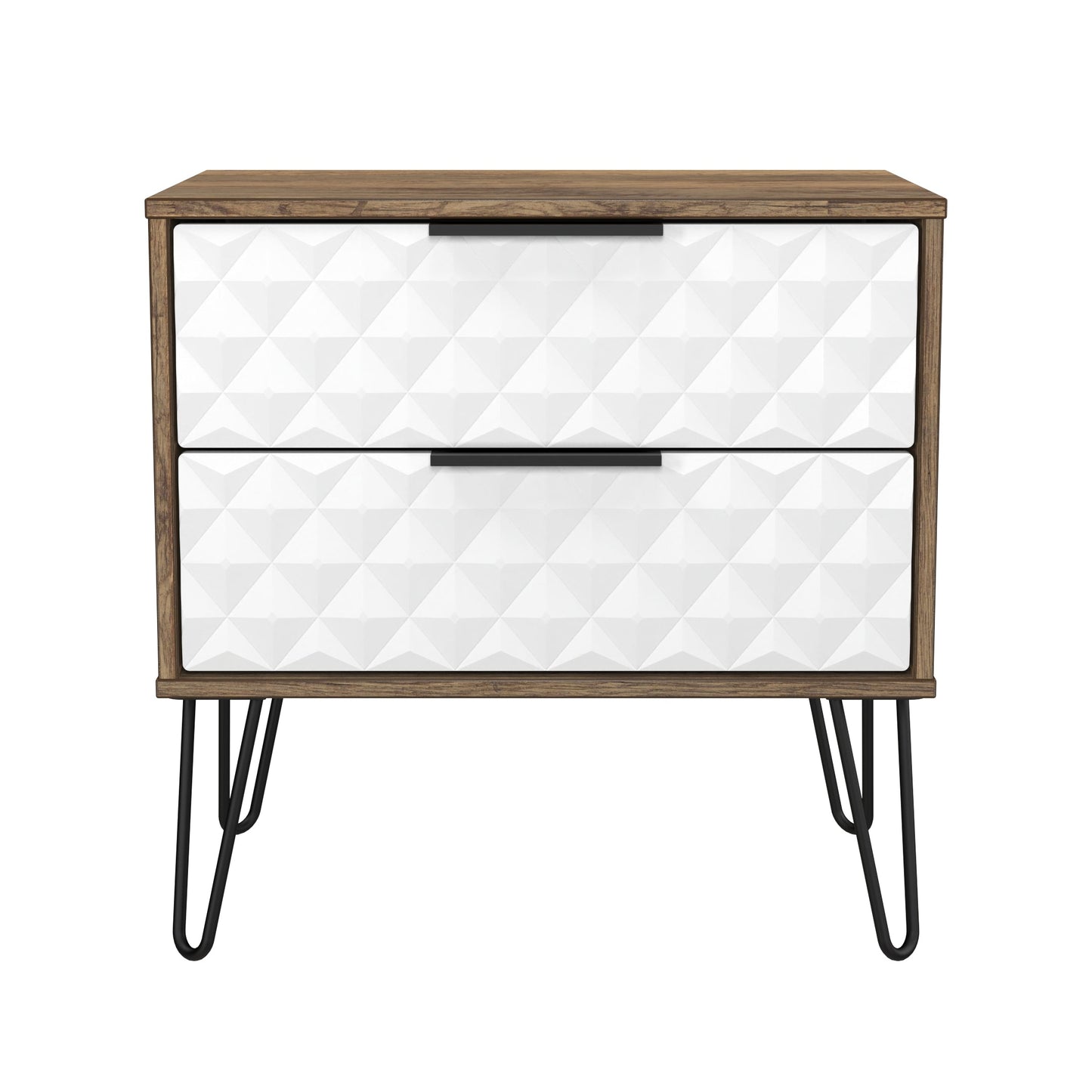 Harlequin Side Table White & Oak 2 Drawers 60cm