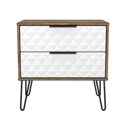 Harlequin Side Table White & Oak 2 Drawers 60cm
