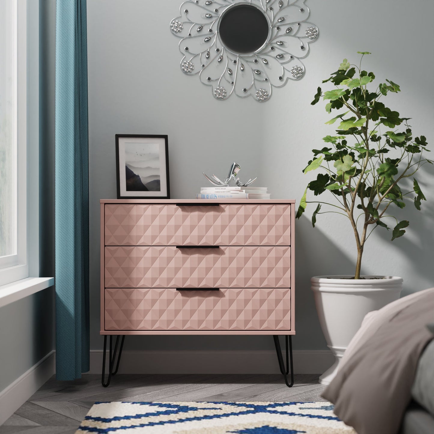 Harlequin Chest of Drawers Pink 3 Drawers 77cm